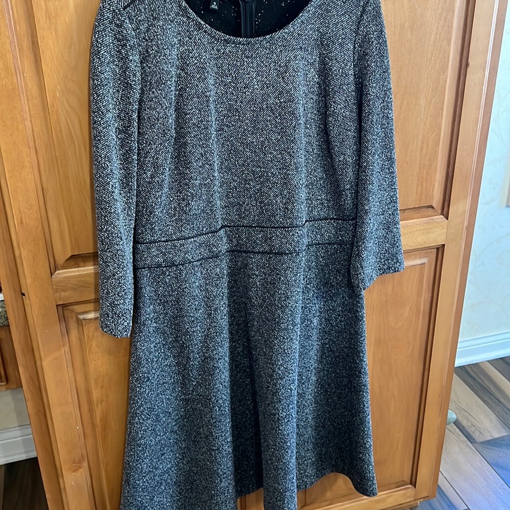 Talbots tweed dress with leather embellished waistband